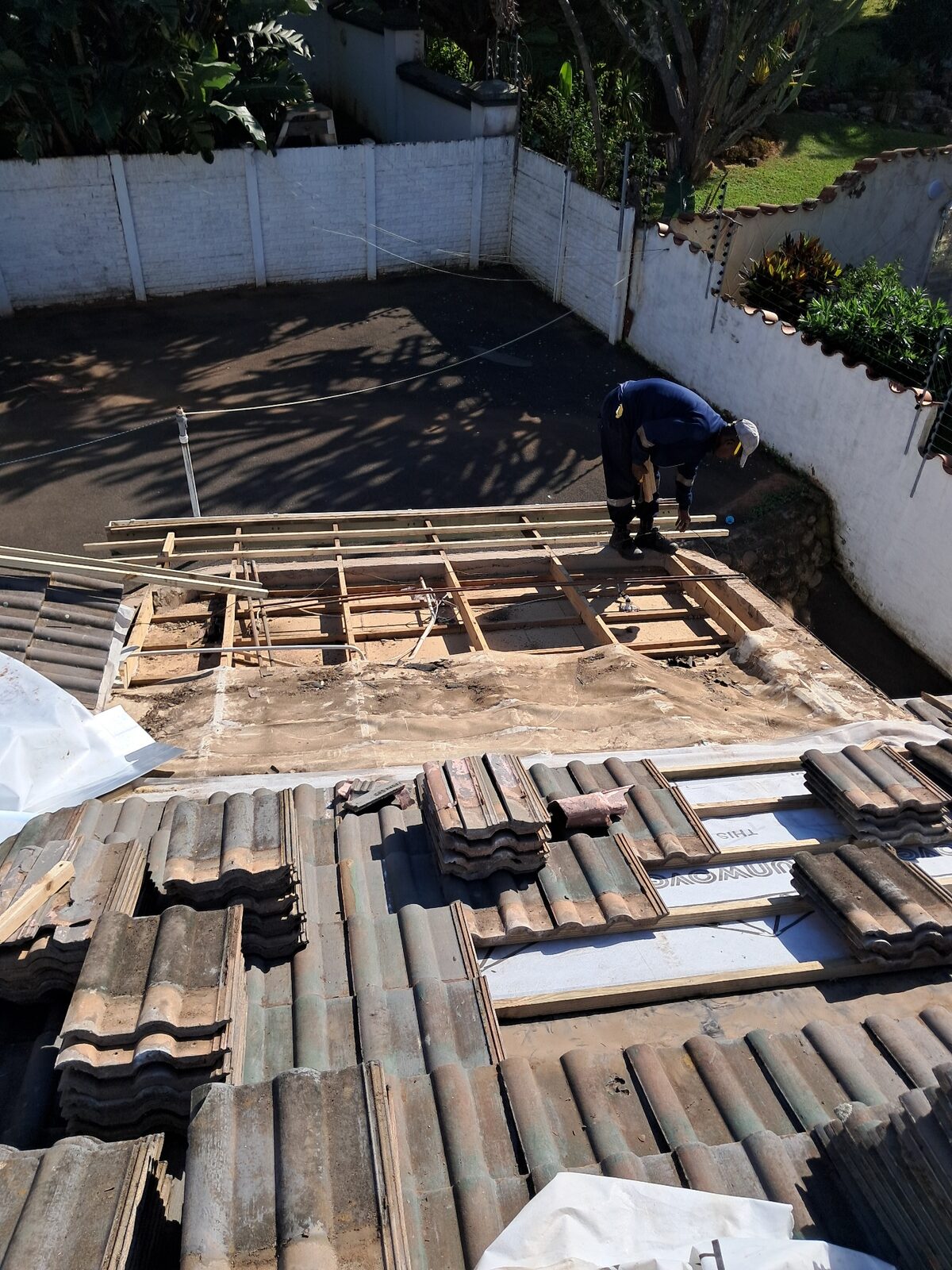 Re-roofing project in progress